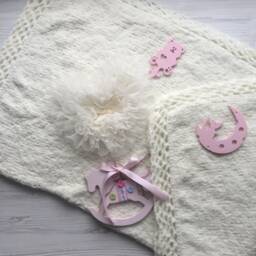 Hand Made Knitting Blanket For Baby. Baptism Blanket. Take Home Baby Blanket Newborn. Baby Born Ivory