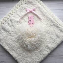 Hand Made Knitting Blanket For Baby. Baptism Blanket. Take Home Baby Blanket Newborn. Baby Born Ivory - thumbnail 2