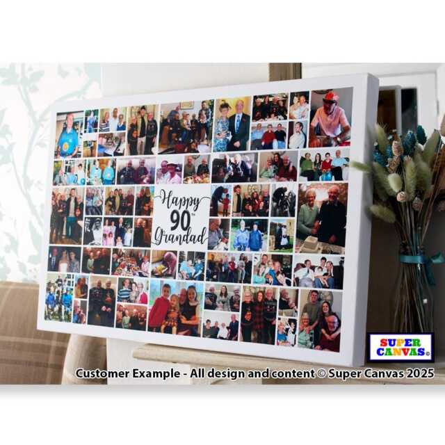 90Th Birthday Personalised 56 Photo Picture Board Collage Framed Canvas Print Grandad Grandma Mum Dad Nana Sister Friend Brother Gift - image 1