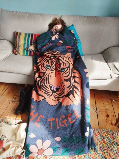Recycled Cotton Tiger Blanket, Designer Birthday Gift For Him, Bedspread For Teen Bedroom - image 1