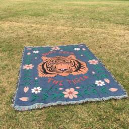 Recycled Cotton Tiger Blanket, Designer Birthday Gift For Him, Bedspread For Teen Bedroom - thumbnail 3
