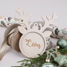 Personalized Christmas Tree Pendant With Desired Name Made Of Wood, Ball Decoration - thumbnail 2