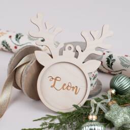 Personalized Christmas Tree Pendant With Desired Name Made Of Wood, Ball Decoration - thumbnail 3