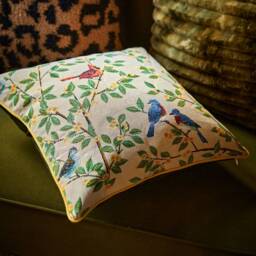 Bird Floral Pillow Cover, Jacquard Cushion Cover With Velvet Back - thumbnail 3