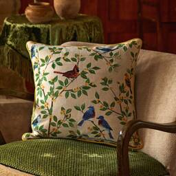 Bird Floral Pillow Cover, Jacquard Cushion Cover With Velvet Back - thumbnail 1