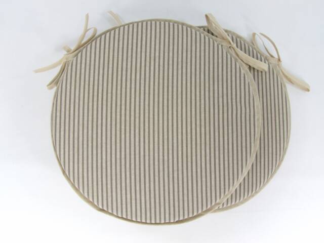 Set Of 2 Grey Stripe Bistro/Garden/Patio/Round Seat Pads - image 1
