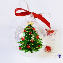 Hand Painted Glass Bauble With Christmas Tree & Custom Name. Nice Gift For The Holidays, Eve Dinner Place Card Your Table - thumbnail 2