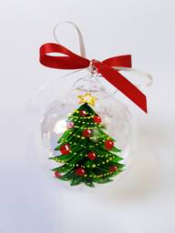 Hand Painted Glass Bauble With Christmas Tree & Custom Name. Nice Gift For The Holidays, Eve Dinner Place Card Your Table