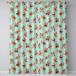 Cute Christmas Puppies Santa Hat On Mint Green Background Seamless Pattern Readymade Eyelet Ring Top Thermal 100% Blackout Curtains - thumbnail 2
