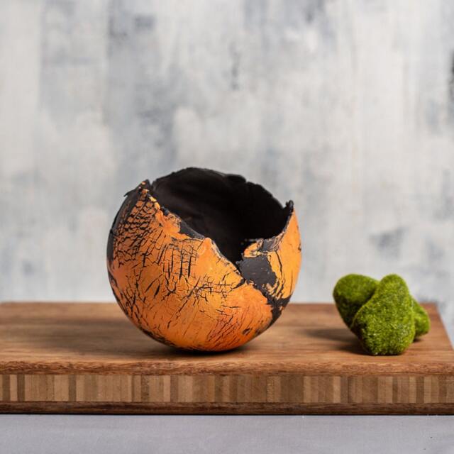 Large Orange & Black Succulent Planter - Contemporary Pot - image 1