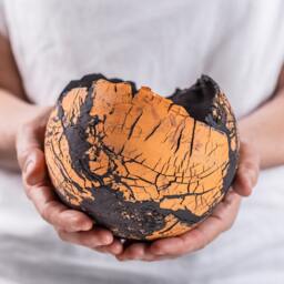 Large Orange & Black Succulent Planter - Contemporary Pot - thumbnail 2