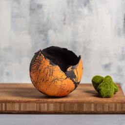 Large Orange & Black Succulent Planter - Contemporary Pot