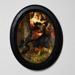 Halloween Black Oval Wooden Framed Picture, Edgar Bundy, A Witch, 3 X 4 Gothic Print, Witchy Wall Hanging - thumbnail 1