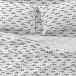 Grey Shark Sheets - Fabric By Charlottewinter Nautical Boy Nursery Ocean Fish Cotton Sateen Sheet Set Bedding Spoonflower - thumbnail 3
