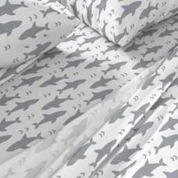 Grey Shark Sheets - Fabric By Charlottewinter Nautical Boy Nursery Ocean Fish Cotton Sateen Sheet Set Bedding Spoonflower - thumbnail 2