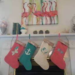 Beach Cottage Linen Christmas Stockings - Coastal Decor Holiday - thumbnail 3
