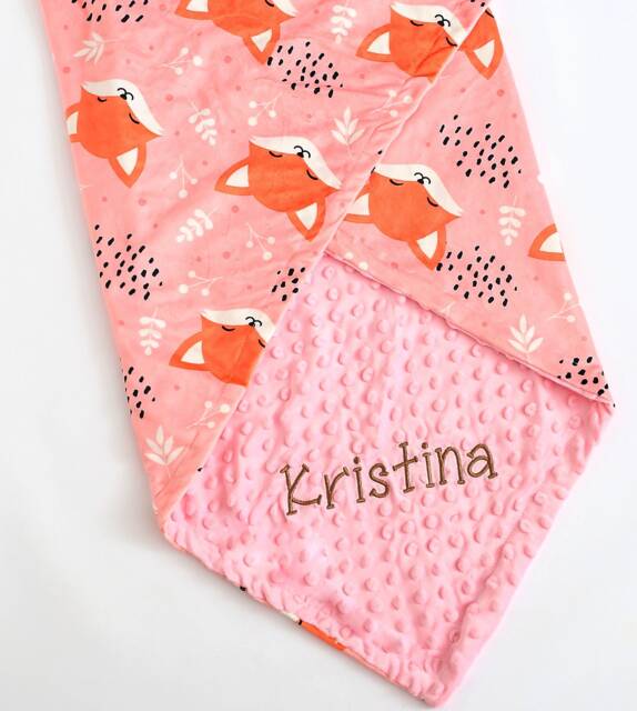 Personalized Baby Blanket Girl, Fox Pink Minky Lovey - image 1