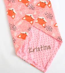 Personalized Baby Blanket Girl, Fox Pink Minky Lovey - thumbnail 1