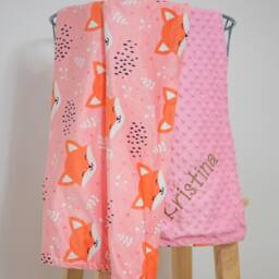 Personalized Baby Blanket Girl, Fox Pink Minky Lovey - thumbnail 2