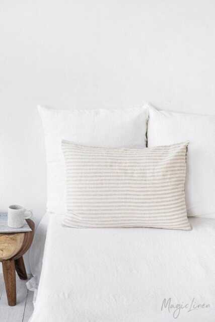 Striped Linen Pillowcase - Off-White & Natural Flax Sham Soft Stonewashed Cover Custom Size Decorative Pillow For Bedding Or Accent - image 1
