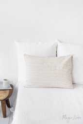 Striped Linen Pillowcase - Off-White & Natural Flax Sham Soft Stonewashed Cover Custom Size Decorative Pillow For Bedding Or Accent - thumbnail 1