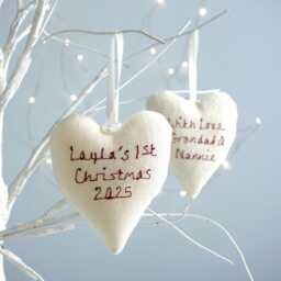 Personalised Embroidered Hanging Heart Christmas Tree Decoration - Baby's First Xmas Gift 1st As Mr & Mrs At The - thumbnail 3