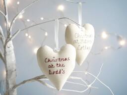 Personalised Embroidered Hanging Heart Christmas Tree Decoration - Baby's First Xmas Gift 1st As Mr & Mrs At The - thumbnail 1