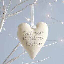 Personalised Embroidered Hanging Heart Christmas Tree Decoration - Baby's First Xmas Gift 1st As Mr & Mrs At The - thumbnail 2