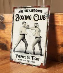 Personalised Vintage Boxing Club Sign Custom Metal Wall Door Decor Accessory, Home Gym Retro Tin Plaque, Waterproof 200mm X 305mm