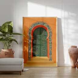 Blue Ornate Arched Door Poster - Moroccan Architectural Illustration Hand Drawn Doorway Art - thumbnail 3