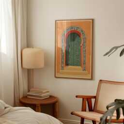 Blue Ornate Arched Door Poster - Moroccan Architectural Illustration Hand Drawn Doorway Art - thumbnail 2