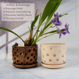 Orchid Pot With Holes - Succulent Handmade Ceramic Orchid Planter Flower Small Pots - thumbnail 2