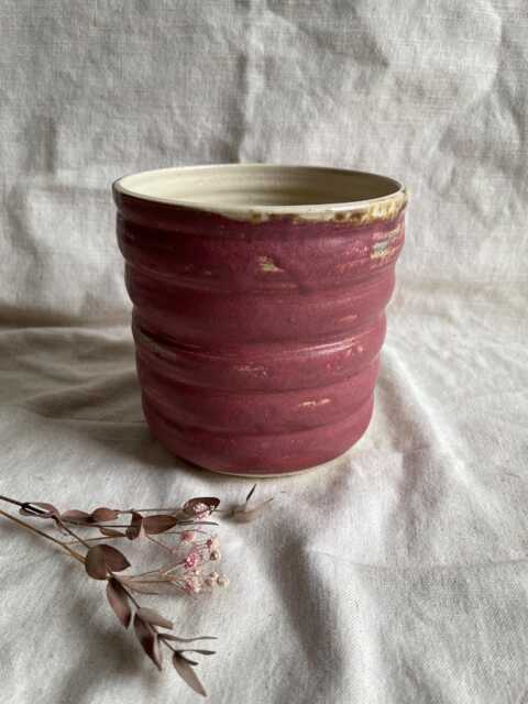 Dark Pink Bubble Ceramic Planter, Handmade Glazed Pot, Cream Plant Large Pink Vessel, Unique British Gift, Handcrafted Pots - image 1