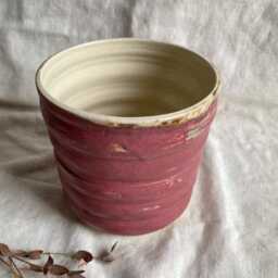 Dark Pink Bubble Ceramic Planter, Handmade Glazed Pot, Cream Plant Large Pink Vessel, Unique British Gift, Handcrafted Pots - thumbnail 2