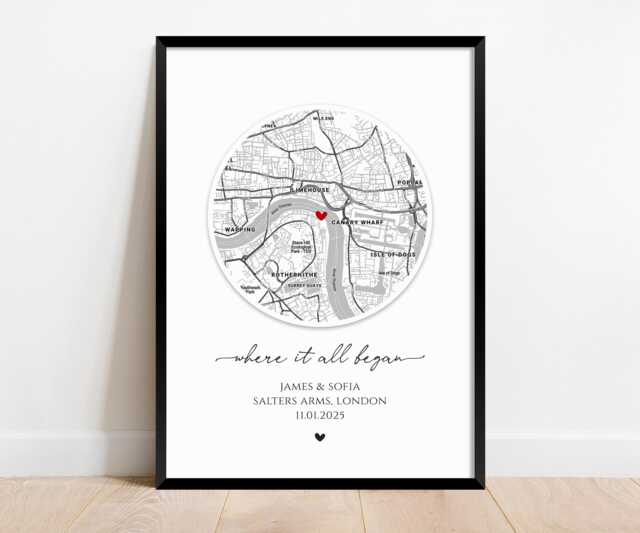 Personalised Where We Met Print. Valentines Gift For Her. Anniversary Wife Husband Boyfriend. Custom Map Wedding Gift. Couple Poster - image 1