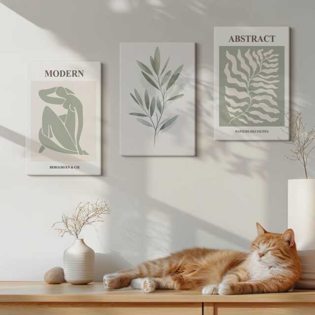 Canvas Art Set Of 3 - Matisse Design Watercolor Boho Plants, Green Wall Art, Abstract Decor - image 1