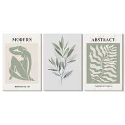Canvas Art Set Of 3 - Matisse Design Watercolor Boho Plants, Green Wall Art, Abstract Decor - thumbnail 3