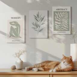 Canvas Art Set Of 3 - Matisse Design Watercolor Boho Plants, Green Wall Art, Abstract Decor - thumbnail 1