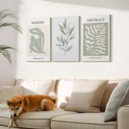 Canvas Art Set Of 3 - Matisse Design Watercolor Boho Plants, Green Wall Art, Abstract Decor - thumbnail 2