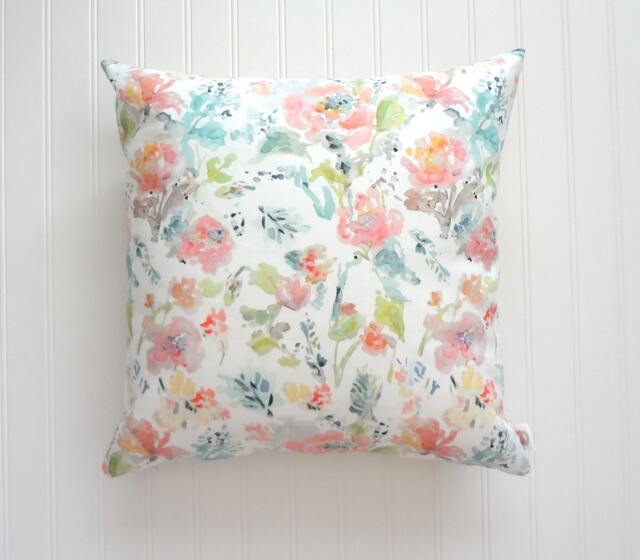Floral Mix Watercolor Pillow Cover, Flowers Designer Fabric Various Sizes - image 1