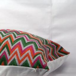Zig Zag Pillow Cover Handmade Cotton Jacquard, Green Pink Orange - thumbnail 3