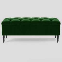 Velvet Chesterfield Ottoman Bench - Upholstered Storage Footstool - thumbnail 4