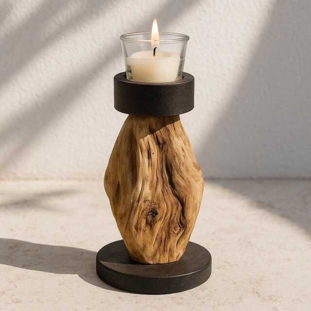 Rustic Reclaimed Wood Candle Holder Farmhouse Tea Light Decor - image 1