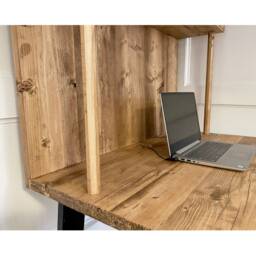 Reclaimed Wood Alcove Office Desk With Black Trapezium Legs & Shelving, Customisable - thumbnail 3