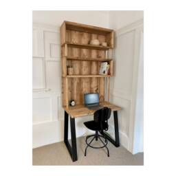 Reclaimed Wood Alcove Office Desk With Black Trapezium Legs & Shelving, Customisable