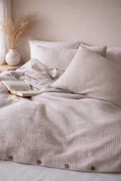 Linen Duvet Cover With Coconut Buttons - Stone Washed Bedding Natural 100% Comforter in Various Colors & Custom Sizes