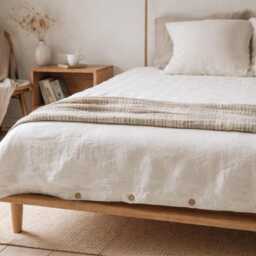 Linen Duvet Cover With Coconut Buttons - Stone Washed Bedding Natural 100% Comforter in Various Colors & Custom Sizes - thumbnail 2