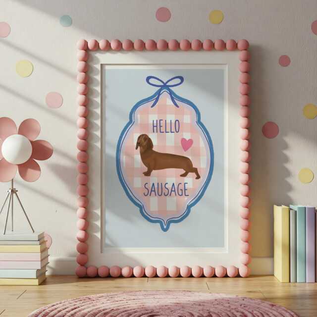 Sausage Dog Print Children's Bedroom Decor, Blue Frame - image 1