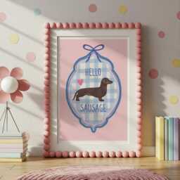 Sausage Dog Print Children's Bedroom Decor, Blue Frame - thumbnail 3