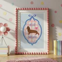 Sausage Dog Print Children's Bedroom Decor, Blue Frame - thumbnail 1